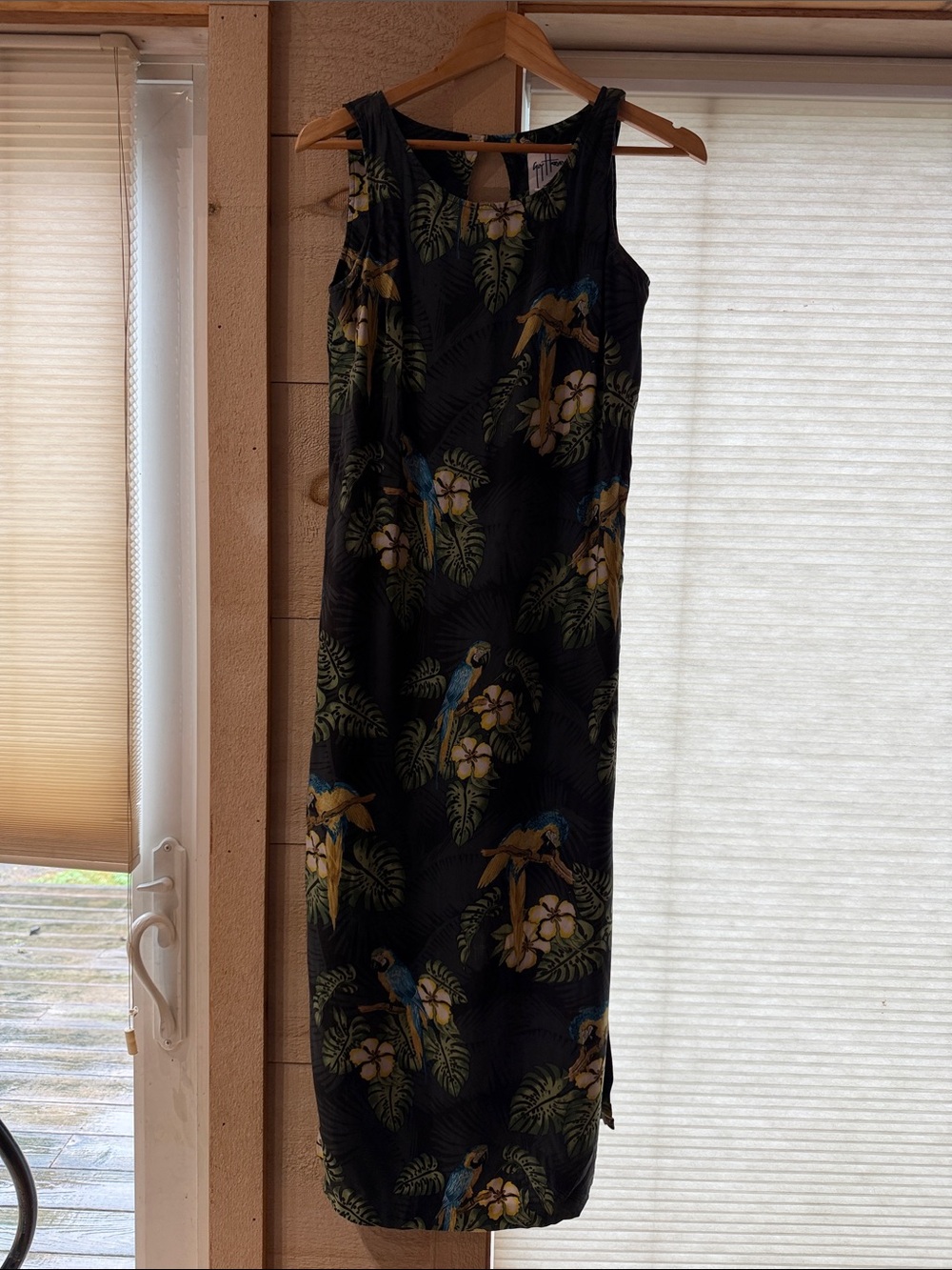 Guy Harvey Silk Maxi Dress with Tropical Green and Blue Print